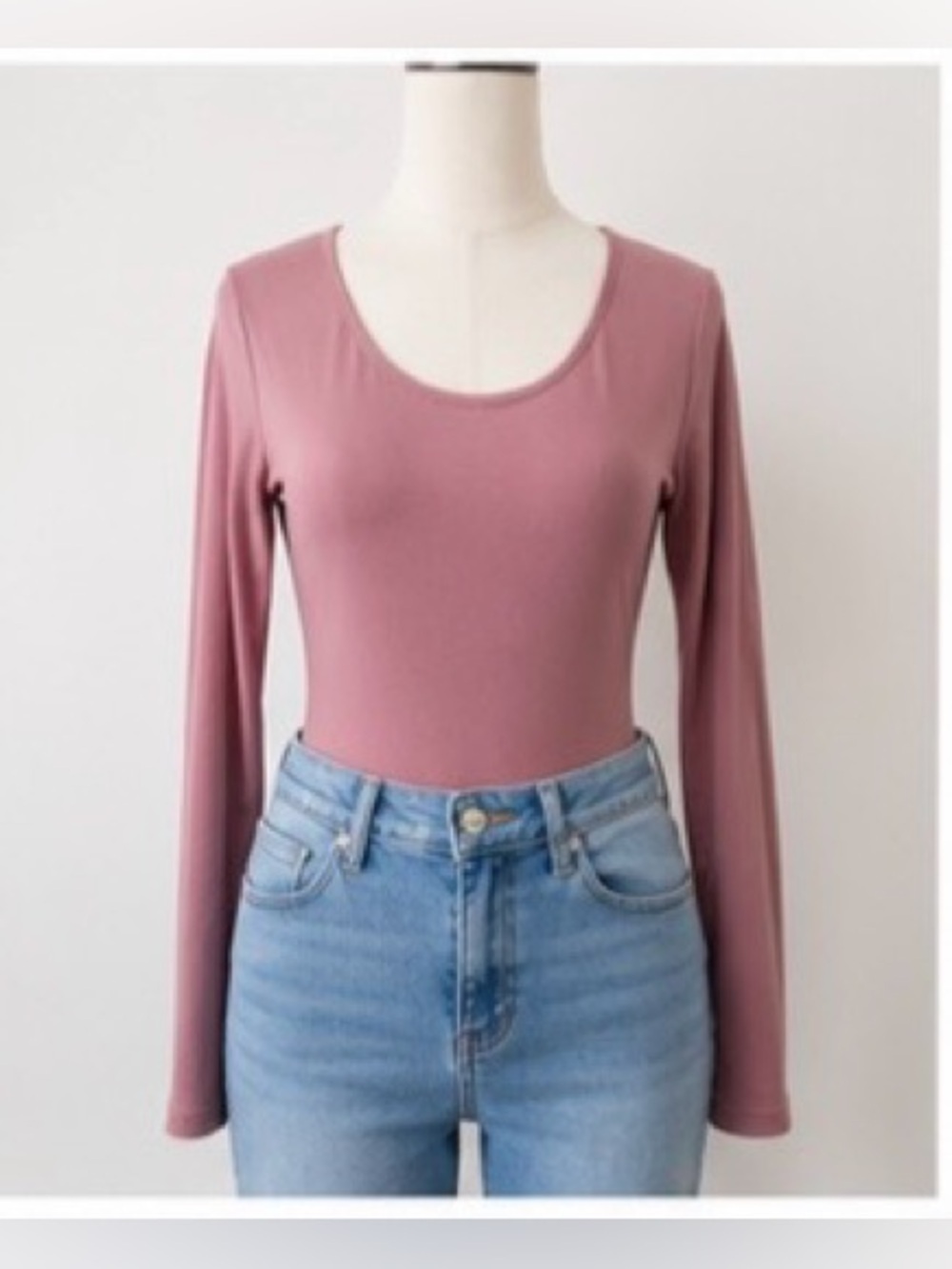 Entro Dusty Mauve Long Sleeve Bodysuit Scoop Neck Stretch Top Large